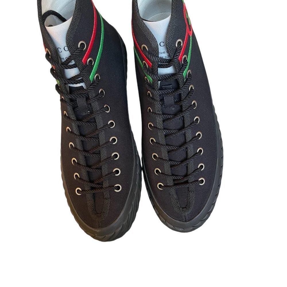 GUCCI MEN'S SNEAKER "SEPANG" BLACK CLOTH GG HIGH TOP 733033 - SIZE GUCCI 7.5 - Picture 3 of 15